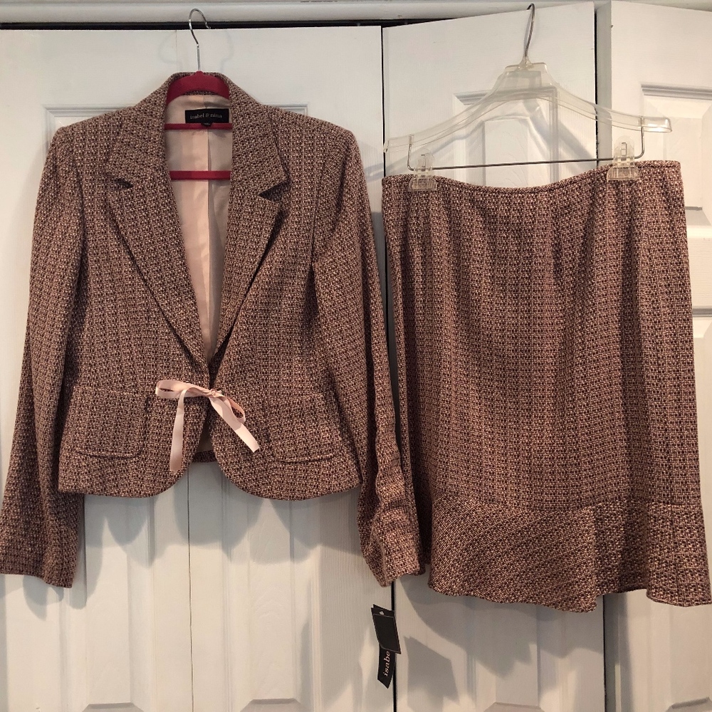 isabel & nina skirt suit size 10 pink & brown